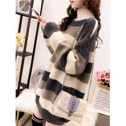 中長款毛衣女半高領秋冬季新款寬松外穿慵懶風毛衣裙加絨加厚上衣