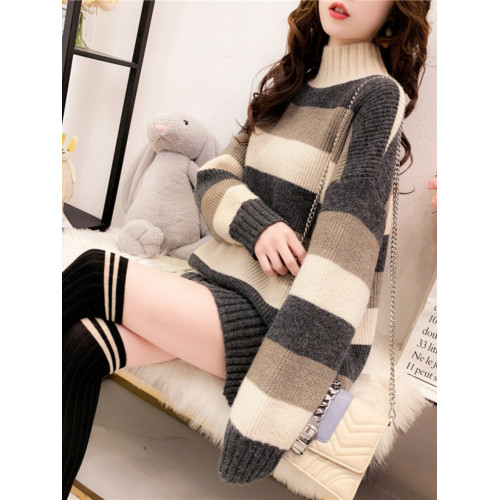 中長款毛衣女半高領秋冬季新款寬松外穿慵懶風毛衣裙加絨加厚上衣