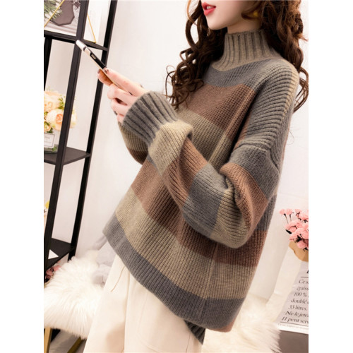 中長款毛衣女半高領秋冬季新款寬松外穿慵懶風毛衣裙加絨加厚上衣