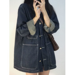 大碼胖妹妹春秋2025新款韓版寬松復古大口袋牛仔外套女夾克上衣潮