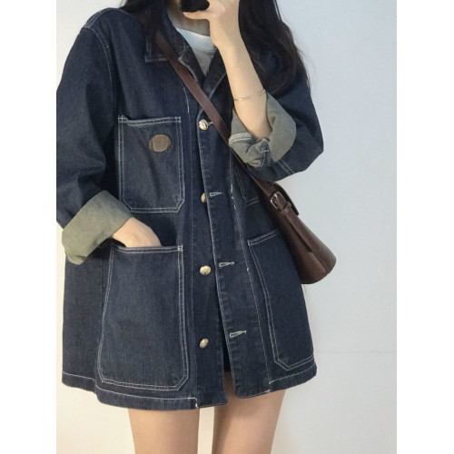 大碼胖妹妹春秋2025新款韓版寬松復古大口袋牛仔外套女夾克上衣潮 大碼胖妹妹春秋2025新款韓版寬松復古大口袋牛仔外套女夾克上衣潮