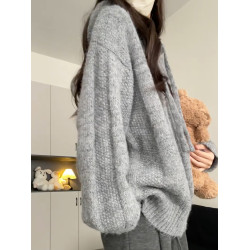 慵懶風灰色連帽毛衣外套女2025年新款秋冬季穿搭高級感針織衫上衣