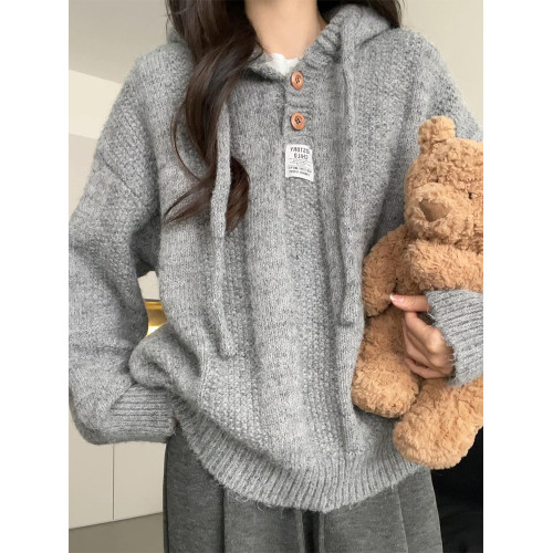 慵懶風灰色連帽毛衣外套女2025年新款秋冬季穿搭高級感針織衫上衣 慵懶風灰色連帽毛衣外套女2025年新款秋冬季穿搭高級感針織衫上衣