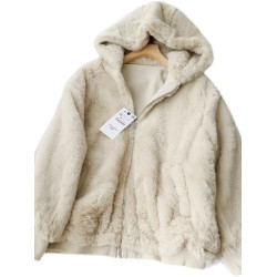 炒保暖  西班牙單~雙面可穿加厚加絨寬松連帽毛絨拉鍊長袖外套女