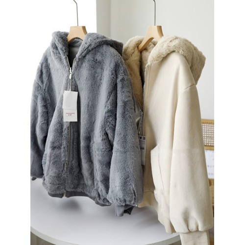 炒保暖 西班牙單~雙面可穿加厚加絨寬松連帽毛絨拉鍊長袖外套女 炒保暖 西班牙單~雙面可穿加厚加絨寬松連帽毛絨拉鍊長袖外套女