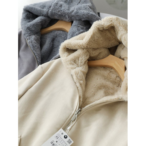 炒保暖 西班牙單~雙面可穿加厚加絨寬松連帽毛絨拉鍊長袖外套女 炒保暖 西班牙單~雙面可穿加厚加絨寬松連帽毛絨拉鍊長袖外套女