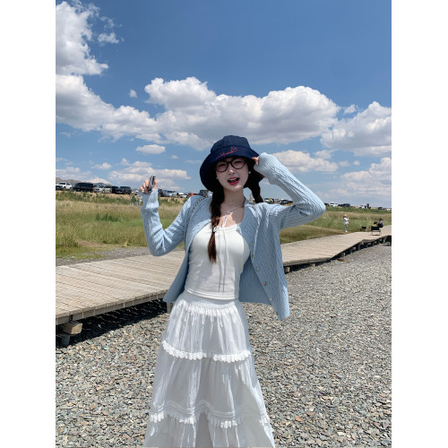 蘇三三藍色麻花毛衣開衫外套女春秋2025早秋新款韓系穿搭針織上衣 蘇三三藍色麻花毛衣開衫外套女春秋2025早秋新款韓系穿搭針織上衣