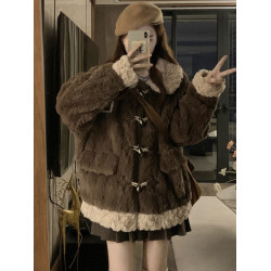 牛角釦羊羔毛外套女短款2025冬季新年輕款加厚毛絨絨棉服皮草大衣