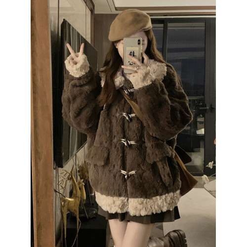 牛角釦羊羔毛外套女短款2025冬季新年輕款加厚毛絨絨棉服皮草大衣 牛角釦羊羔毛外套女短款2025冬季新年輕款加厚毛絨絨棉服皮草大衣