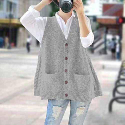 春秋寬松無袖毛衣馬褂大碼針織馬甲開衫背心中長款毛線坎肩外套女