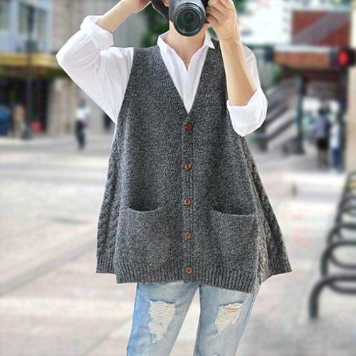 春秋寬松無袖毛衣馬褂大碼針織馬甲開衫背心中長款毛線坎肩外套女
