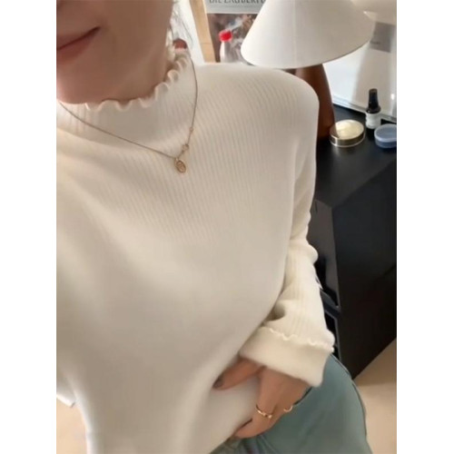 大碼胖mm木耳邊半高領內搭打底衫毛衣女2026年冬季加絨針織衫上衣