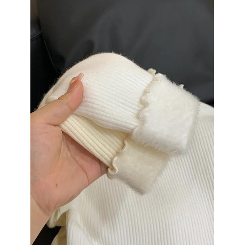 大碼胖mm木耳邊半高領內搭打底衫毛衣女2026年冬季加絨針織衫上衣