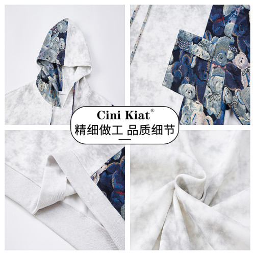 CiniKiat美式復古小熊拼紥染小熊衛衣男春秋情侶時尚百搭寬松外套 CiniKiat美式復古小熊拼紥染小熊衛衣男春秋情侶時尚百搭寬松外套