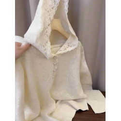 連帽蕾絲勾花針織衫女2025秋冬新款提花氣質毛衣韓版長袖打底帽衫