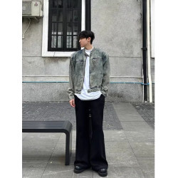 龐博文同款墊肩牛仔外套男美式春秋季cleanfit短款男生穿搭夾克潮