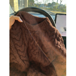 加厚版！慵懶風咖色麻花紋毛衣女冬季新款韓版寬鬆套頭針織衫上衣