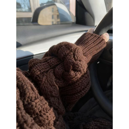 加厚版！慵懶風咖色麻花紋毛衣女冬季新款韓版寬鬆套頭針織衫上衣