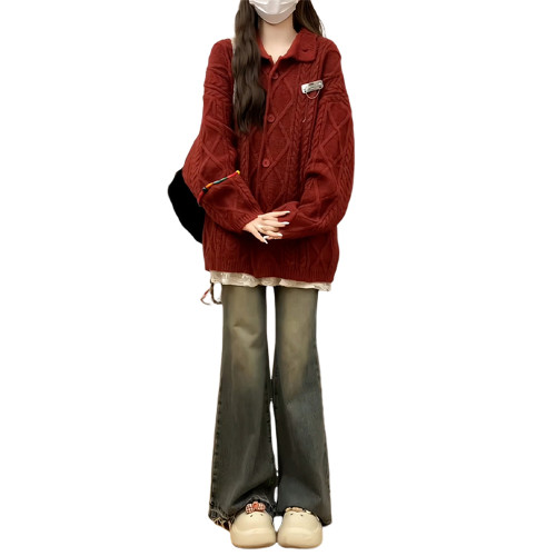 今年爆款紅色慵嬾風外穿針織麻花毛衣外套女秋冬2026新款初秋穿搭