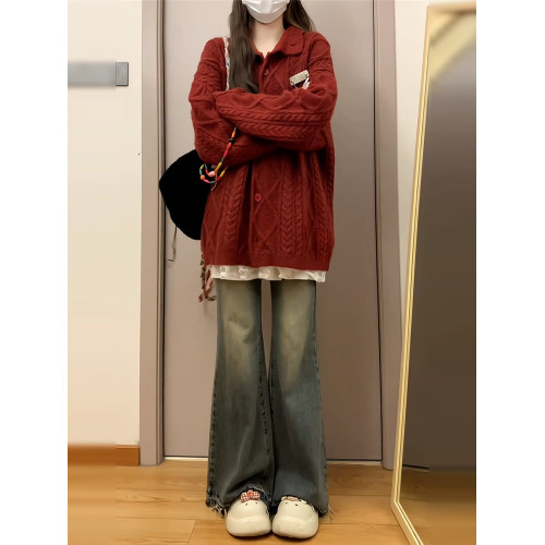 今年爆款紅色慵嬾風外穿針織麻花毛衣外套女秋冬2026新款初秋穿搭