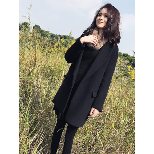 黑色毛呢外套女中長款2025春秋冬季新款小個子高級感呢子大衣夾棉