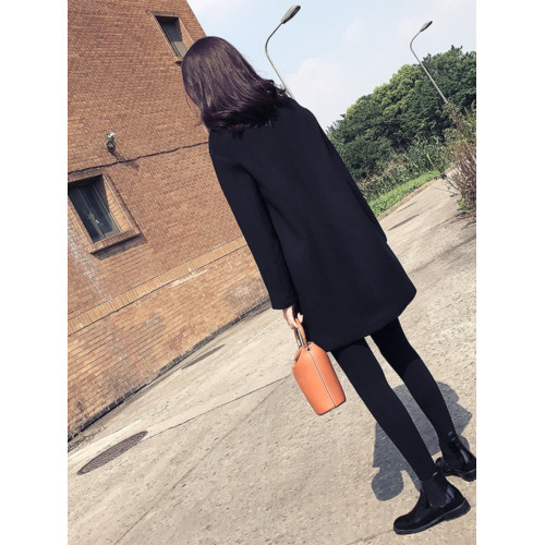 黑色毛呢外套女中長款2025春秋冬季新款小個子高級感呢子大衣夾棉