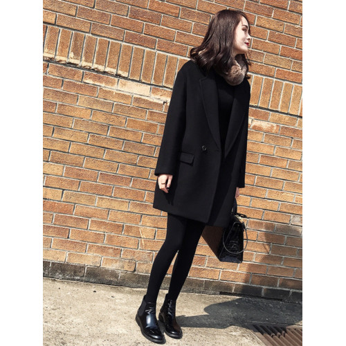 黑色毛呢外套女中長款2025春秋冬季新款小個子高級感呢子大衣夾棉