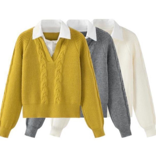 假兩件毛衣秋冬女裝日系慵懶復古設計感小衆polo領麻花針織衫上衣 假兩件毛衣秋冬女裝日系慵懶復古設計感小衆polo領麻花針織衫上衣