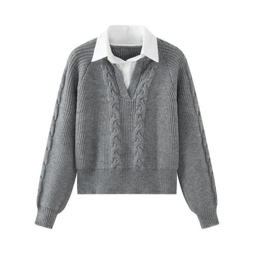 假兩件毛衣秋冬女裝日系慵懶復古設計感小衆polo領麻花針織衫上衣 假兩件毛衣秋冬女裝日系慵懶復古設計感小衆polo領麻花針織衫上衣