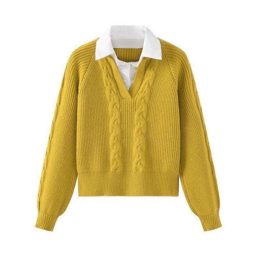 假兩件毛衣秋冬女裝日系慵懶復古設計感小衆polo領麻花針織衫上衣 假兩件毛衣秋冬女裝日系慵懶復古設計感小衆polo領麻花針織衫上衣