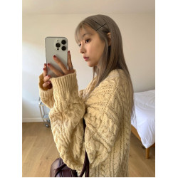 Up and on 街頭韓風復古慵懶落肩寬松OS麻花紋休閒百搭針織衫毛衣