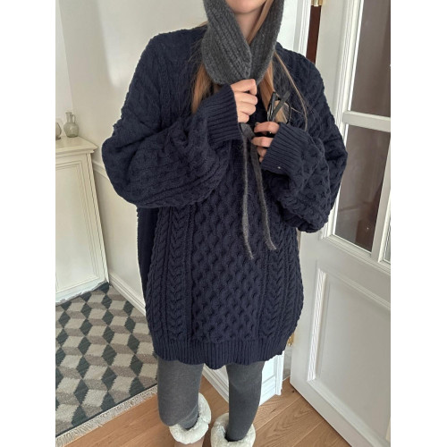 Up and on 街頭韓風復古慵懶落肩寬松OS麻花紋休閒百搭針織衫毛衣 Up and on 街頭韓風復古慵懶落肩寬松OS麻花紋休閒百搭針織衫毛衣