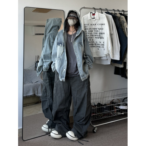 美式vintage牛仔外套男寬松連帽工裝上衣春秋季潮牌水洗休閒夾克 美式vintage牛仔外套男寬松連帽工裝上衣春秋季潮牌水洗休閒夾克