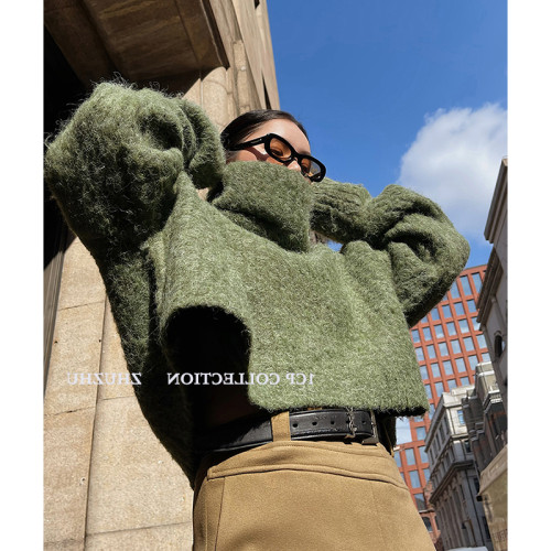 秋冬新款簡約針織羊駝毛堆堆領廓形慵懶風寬松保暖高領毛衣外套女 秋冬新款簡約針織羊駝毛堆堆領廓形慵懶風寬松保暖高領毛衣外套女