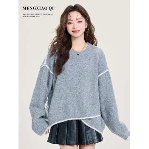 矇小柒慵懶風寬松灰色加厚毛衣女2025新款秋冬不規則針織內搭上衣 矇小柒慵懶風寬松灰色加厚毛衣女2025新款秋冬不規則針織內搭上衣