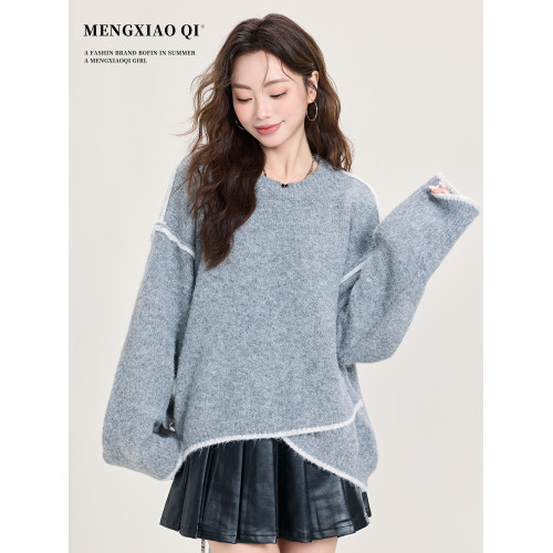 矇小柒慵懶風寬松灰色加厚毛衣女2025新款秋冬不規則針織內搭上衣 矇小柒慵懶風寬松灰色加厚毛衣女2025新款秋冬不規則針織內搭上衣