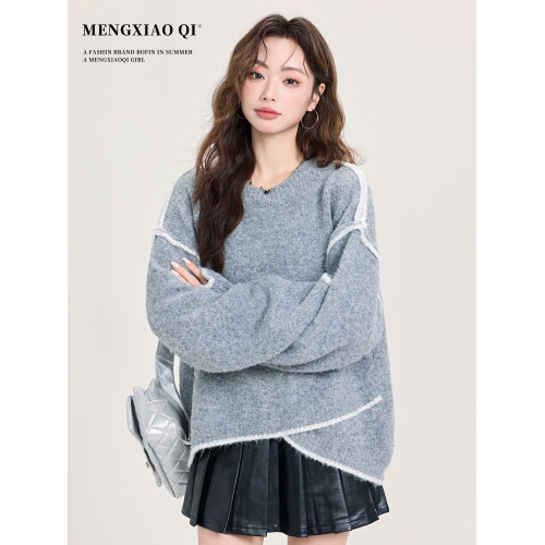 矇小柒慵懶風寬松灰色加厚毛衣女2025新款秋冬不規則針織內搭上衣 矇小柒慵懶風寬松灰色加厚毛衣女2025新款秋冬不規則針織內搭上衣