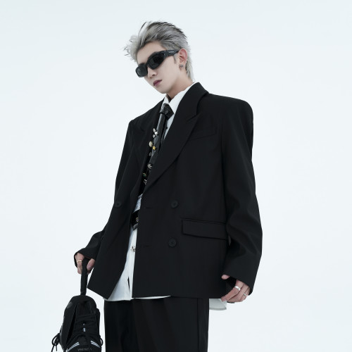 紫色雙排釦西裝男 高級感廓形寬松男士休閒簡約氣質流行西服外套 紫色雙排釦西裝男 高級感廓形寬松男士休閒簡約氣質流行西服外套