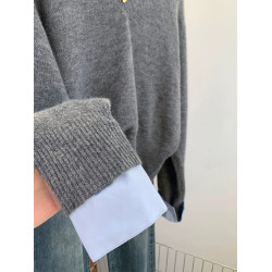 假兩件襯衫領拼接灰色毛衣女2025秋冬新款慵懶針織打底衫上衣秋冬