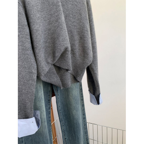 假兩件襯衫領拼接灰色毛衣女2025秋冬新款慵懶針織打底衫上衣秋冬 假兩件襯衫領拼接灰色毛衣女2025秋冬新款慵懶針織打底衫上衣秋冬