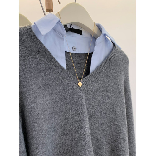 假兩件襯衫領拼接灰色毛衣女2025秋冬新款慵懶針織打底衫上衣秋冬 假兩件襯衫領拼接灰色毛衣女2025秋冬新款慵懶針織打底衫上衣秋冬