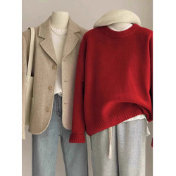 韓系純色慵懶風奶fufu綠色顯白浣熊絨毛衣女冬季軟糯內搭圓領上衣