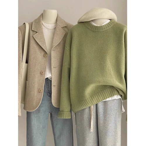 韓系純色慵懶風奶fufu綠色顯白浣熊絨毛衣女冬季軟糯內搭圓領上衣 韓系純色慵懶風奶fufu綠色顯白浣熊絨毛衣女冬季軟糯內搭圓領上衣