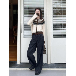 費爾島復古白色提花開衫毛衣外套女秋冬慵懶高級感外穿針織衫上衣