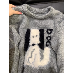 韓系慵懶風毛茸茸小狗軟糯毛衣女秋冬季寬松版型外穿針織衫上衣女