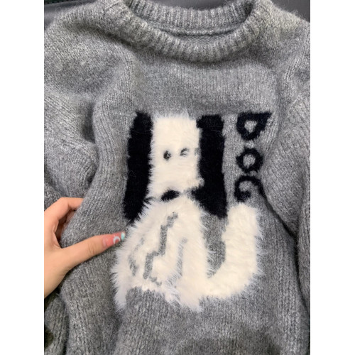 韓系慵懶風毛茸茸小狗軟糯毛衣女秋冬季寬松版型外穿針織衫上衣女 韓系慵懶風毛茸茸小狗軟糯毛衣女秋冬季寬松版型外穿針織衫上衣女