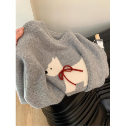 我真的太愛了！高級感韓系灰色小狗套頭毛衣女秋冬軟糯針織衫上衣