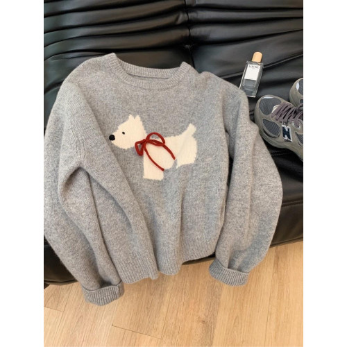 我真的太愛了!高級感韓系灰色小狗套頭毛衣女秋冬軟糯針織衫上衣 我真的太愛了!高級感韓系灰色小狗套頭毛衣女秋冬軟糯針織衫上衣