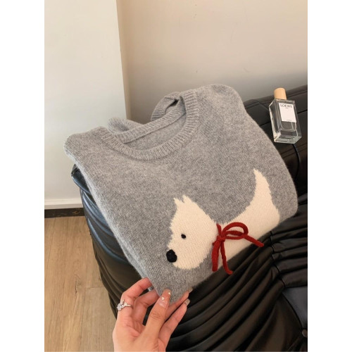 我真的太愛了!高級感韓系灰色小狗套頭毛衣女秋冬軟糯針織衫上衣 我真的太愛了!高級感韓系灰色小狗套頭毛衣女秋冬軟糯針織衫上衣