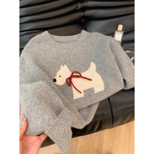 我真的太愛了!高級感韓系灰色小狗套頭毛衣女秋冬軟糯針織衫上衣 我真的太愛了!高級感韓系灰色小狗套頭毛衣女秋冬軟糯針織衫上衣